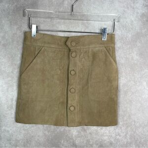 Love Shack Fancy Button Front Suede Leather Mini Skirt In Brown Size 1 Small